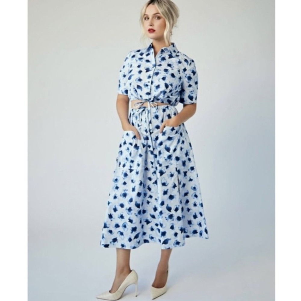 Altuzarra Tandy Floral Print Midi Skirt Coventry Blue Petal Women's Size 40 US 8
